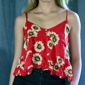 Red sunflower Peplum tank top